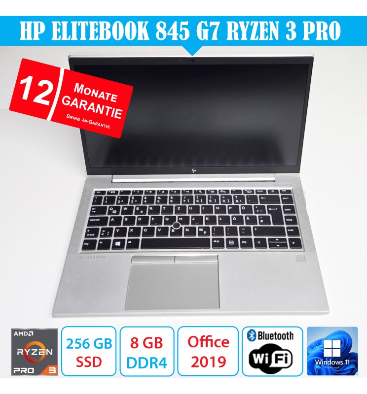 HP EliteBook 845 G7 Laptop Ryzen 3 PRO 4450U 8GB RAM 256GB SSD 14 Zoll Windows 11 Refurbished